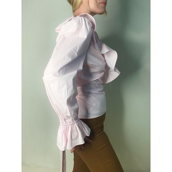 RACHEL PARCELL Blush Pink Ruffled Long Sleeve Wrap Blouse US SMALL NWT - Picture 12 of 16